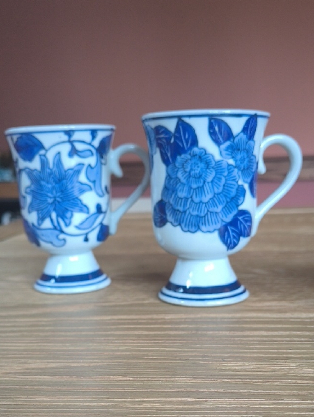 Vintage Bella Casa by Ganz Blue & White Floral Footed Mugs - Set of 2
